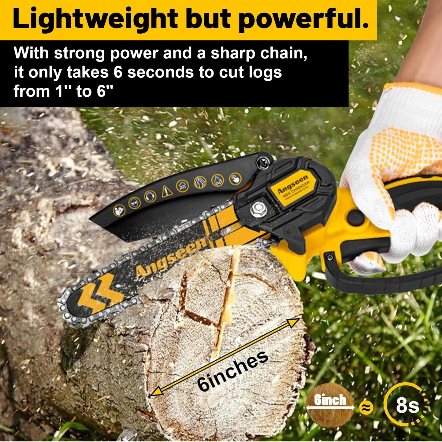 Brushless Mini Chainsaw Cordless 6 Inch, Electric Saw Battery Chainsaw Chain Saws with 2 2.0Ah Battery and 2 Super Chains, Small Chainsaw Power Tools for Cutting Trees, Cut Wood, Tree