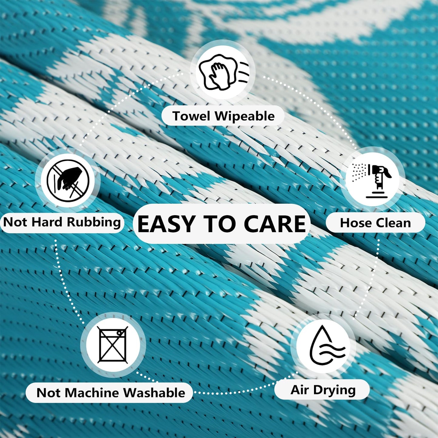 Falflor 150x245cm Outdoor Reversible Rug Waterproof Outdoor Patio Rug Plastic Large Floor Mat Lightweight Indoor Outdoor Rug Carpet Plastic Straw Rug for Camping Deck RV Backyard Picnic(Teal)