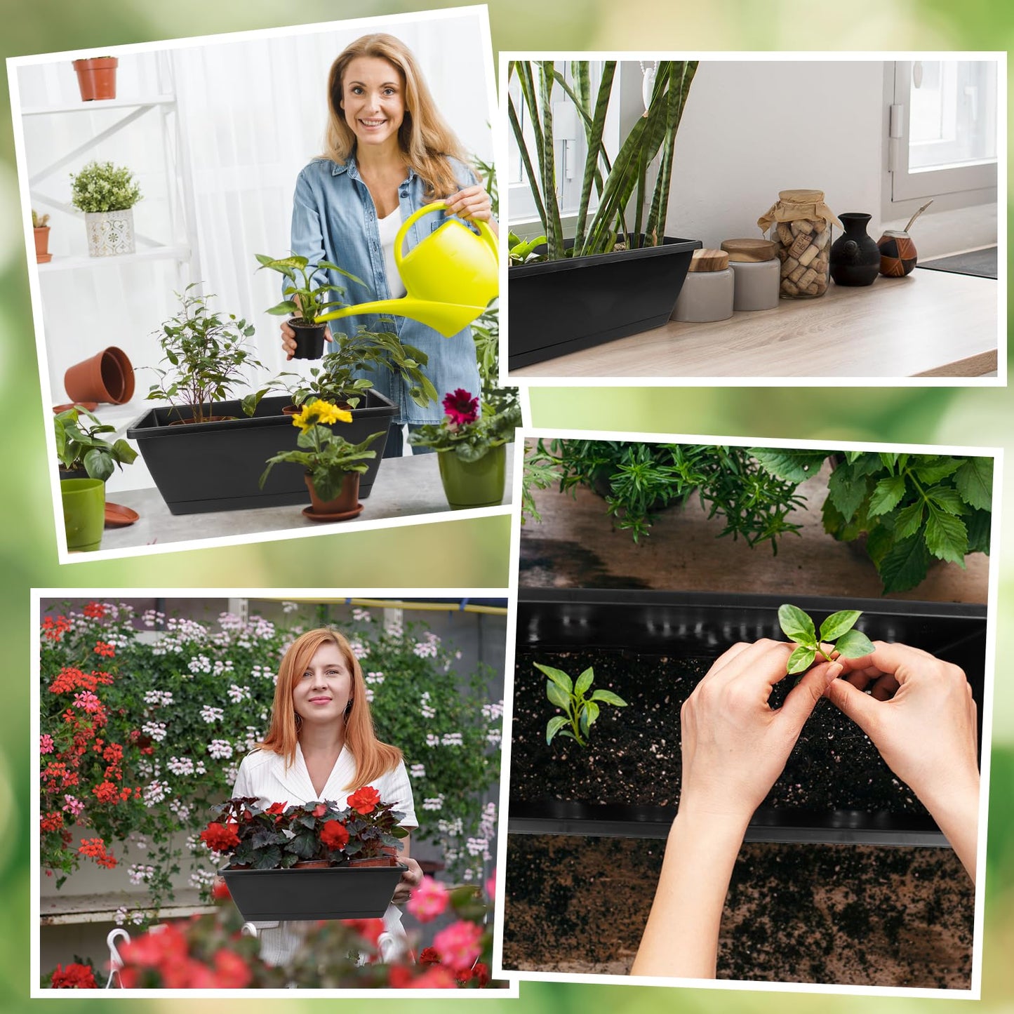 8Pcs Rectangle Plant Pot Rectangle Window Box Planter 17 Inch Black Herb Planters with Tray Herb Pots for Indoor Plants Large Flower Boxes for Bay Window,Kitchen Windowsill,Shelf,Coffee Table