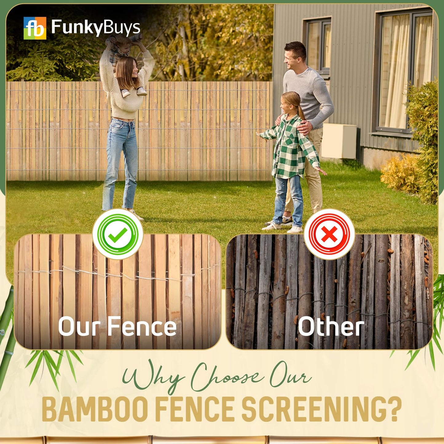 FunkyBuys Bamboo Fence Screening | Natural Slat Fence Panels Garden Screening for Outdoor Wind & Sun Protection for Privacy Shield (H: 1M x L: 4M)