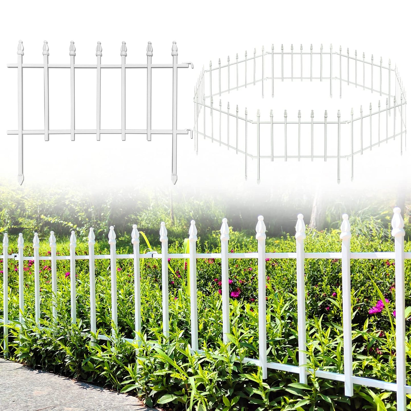 Thealyn Metal Decorative Garden Fence 57cm Wide x 45cm High (5 Panels, Total Length 2.8m), Metal Fence Panels, Landscape Fencing for Flower Bed, Trees, Animal Barrier