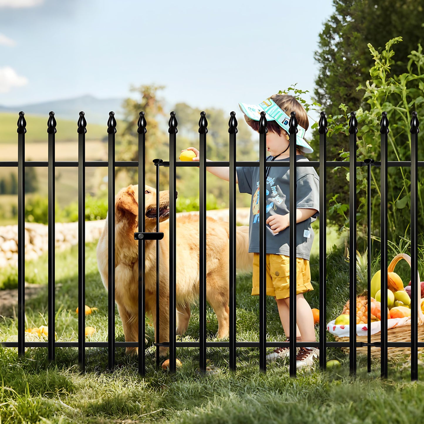 Thealyn Metal Garden Fence Decorative Fence 91cm High x 70cm Wide (5 Panels, Total Length 3.5m) No Dig Fence Border Fence Dog Fence Landscape Fencing for Flower Bed, Yard, Animal Barrier, Black