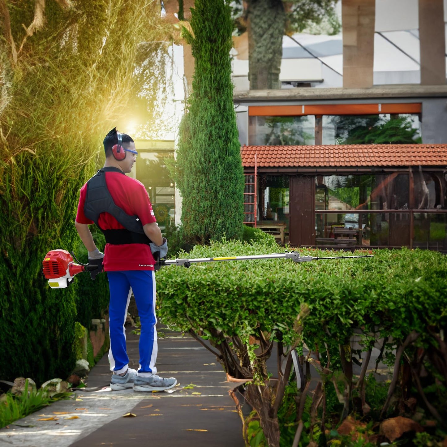 BU-KO 52cc Long Reach Petrol Hedge Trimmer and 75cm Extension Pole, Precision Trimming for Tall Hedges & Bushes, Easy to Use, High Performance, Durable Steel Blade