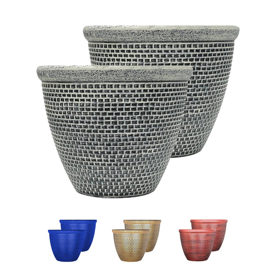SG Traders Plastic Round Cromarty Plant Pot Flower Pot Planter Garden Decoration Antique Silver 25cm Plant Pot Outdoor Flower Pots Outside Garden Planters Outdoor With Drainage Holes (Pack of 2 Pot)