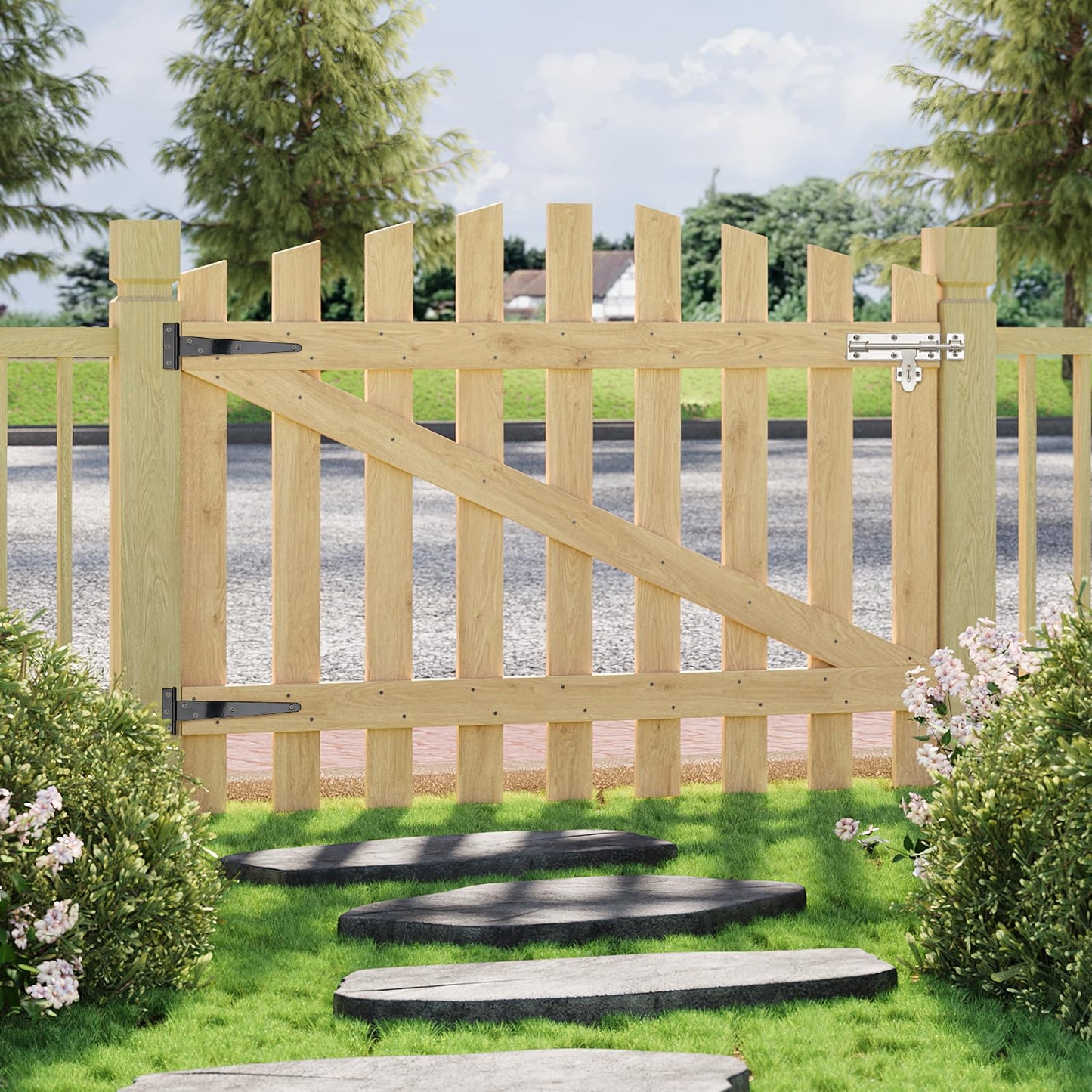 INMOZATA Garden Gate Wooden Pedestrian Gate with Gate Lock and Hinge, 2.5ft Wide x 4ft High (76cm Wide*120cm High)