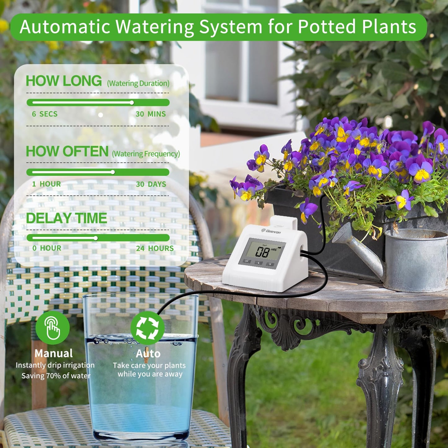 Geevon Automatic Watering System, Garden Watering System Automatic Plant Waterer Drip Irrigation System Plant Watering Devices Irrigation System Kit,White