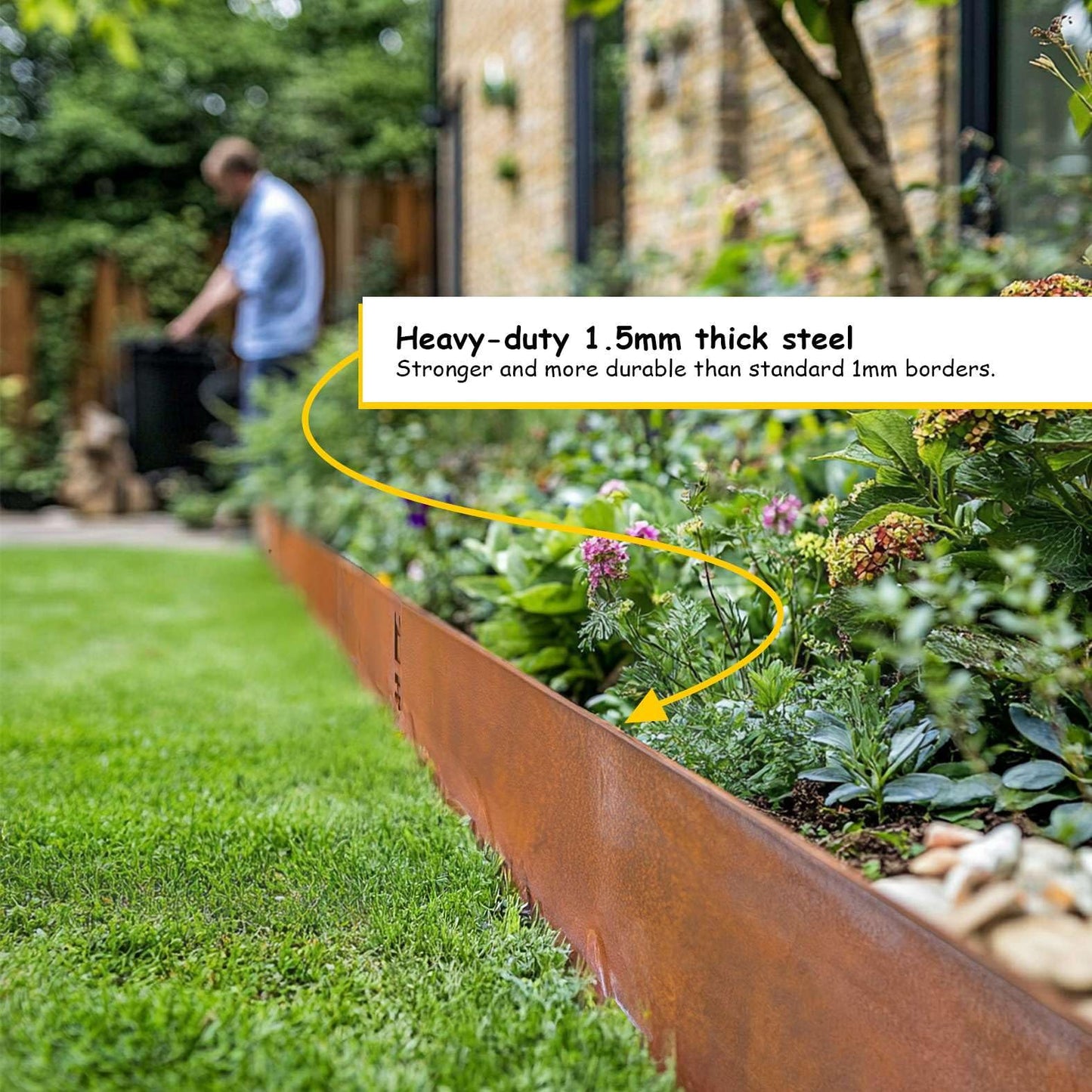 Nicoman 5M Corten Lawn Edging Border,Pre-Rusted Galvanised Steel Garden Border Edging, Easy to install Flexible Grass Landscaping Pathway Edge Strip