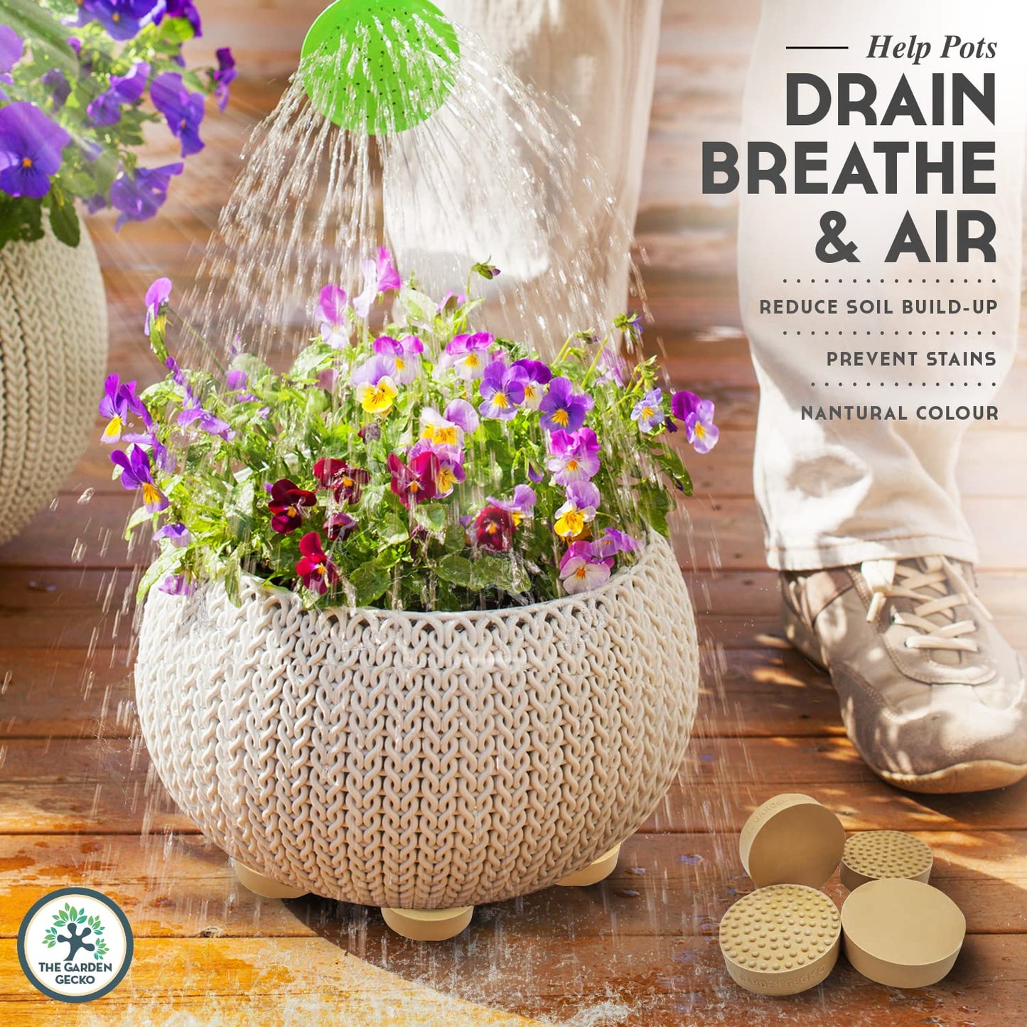 The Garden Gecko UK Invisible Pot feet for outdoor plant pots and flowers solid rubber pot risers with enhanced non-slip surface grip | 20 PACK | HAZELNUT TERRACOTTA