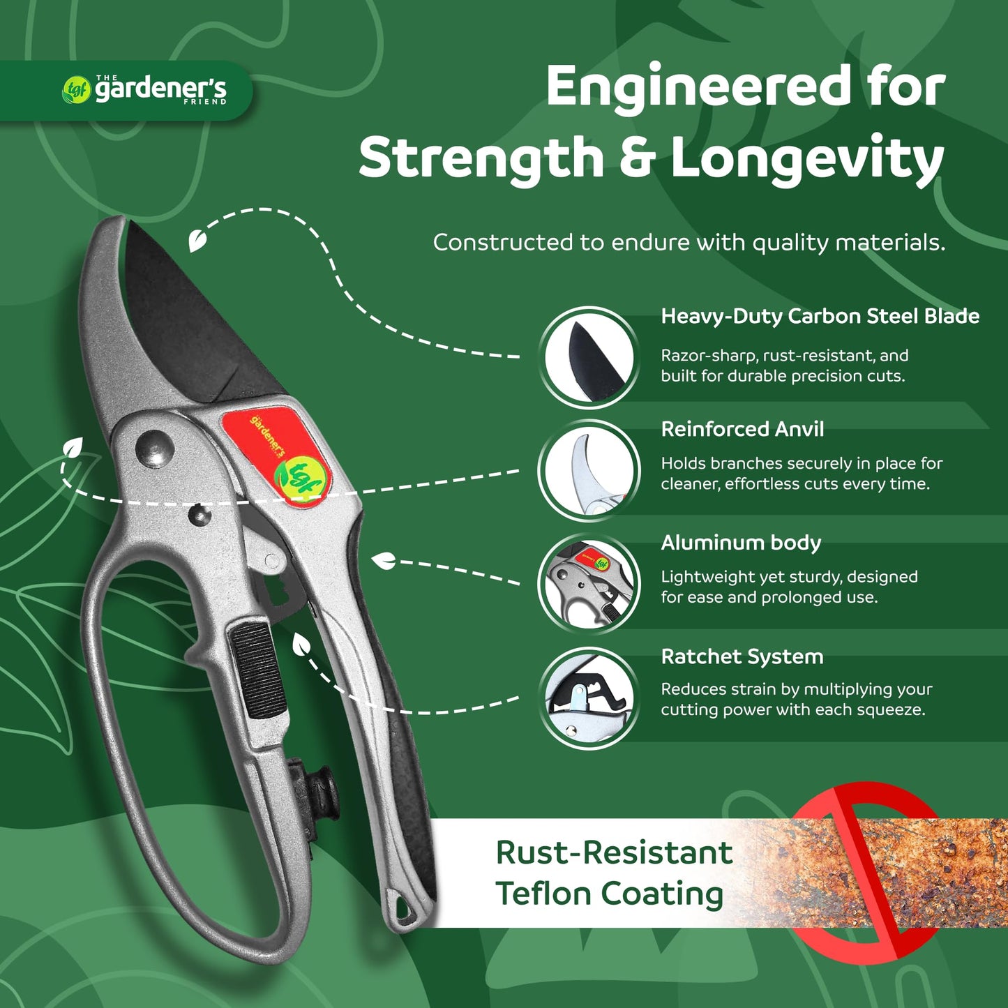 Secateurs, Ratchet Anvil Style Shears, Made For Weak Hands But Strong Enough For Any Pruning Application - Garden Pruners, This Tool Makes A Great Gift For Gardeners