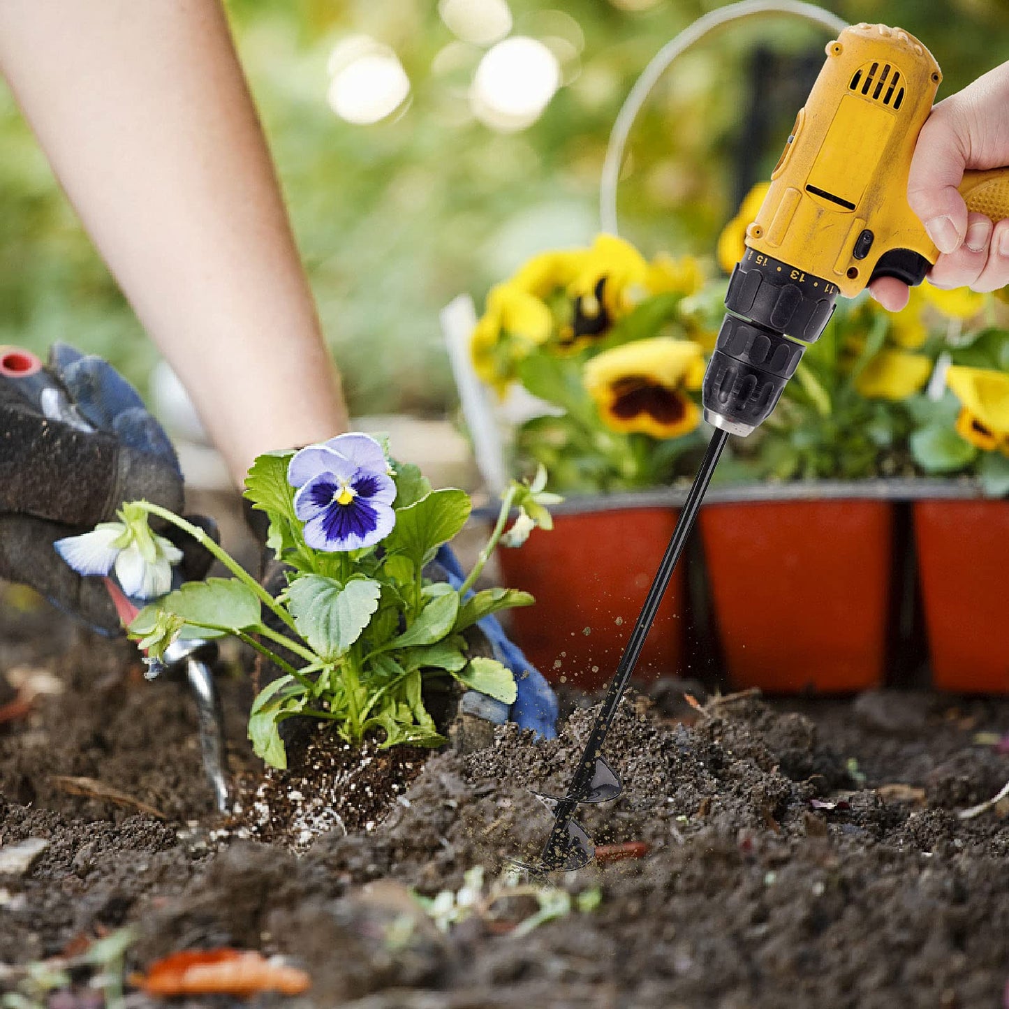 Petyoung Garden Post Hole Digger for Planting Bulbs Seedlings, Φ40mm Length 450mm Heavy Duty Auger Spiral Drill Bit for Planting Garden