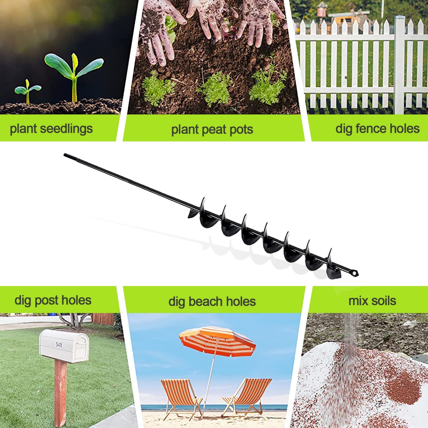 SYITCUN 5x80cm Garden Auger Drill Bit for Planting, Long Handle Post Hole Digger,Extended Spirals for Digging Rapidly,Garden Hole Digger Auger for Planting Bulbs Seedlings,Bulb Planting Auger