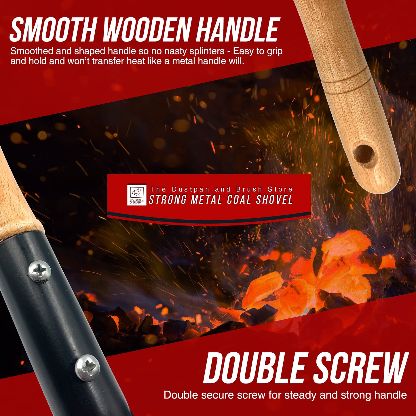 Strong Metal Coal Shovel with Wooden Handle | 9-Inch-Wide Metal Shovel Fireside Dust Ash Pan | Large Coal Scoop to Easily Collect Coal, Ashes, Dust, and Garden Wastes