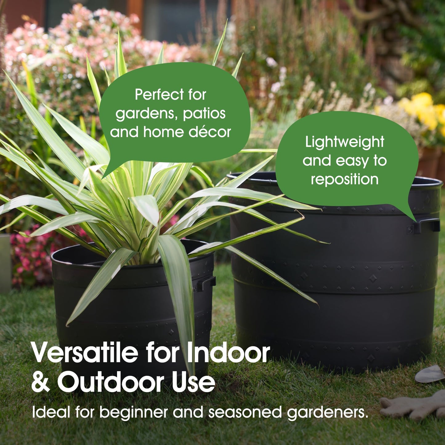 Whitefurze G0834BL 34cm Barrel Planter - Black