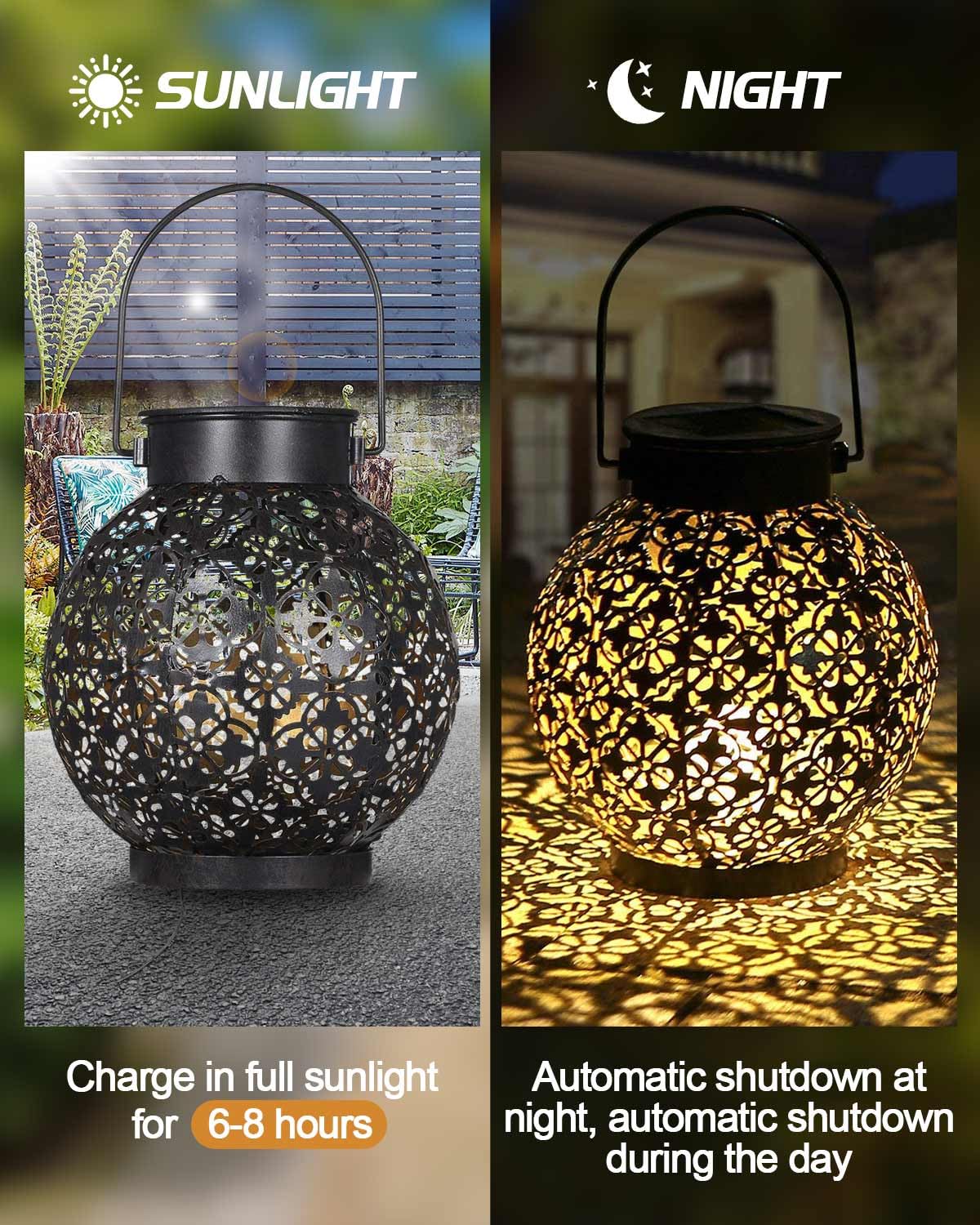 Solar Lantern Outdoor Garden, Garden Light, IP44 Waterproof Lantern, Garden Solar lamp for Sustainable Lighting, Garden Accessories Decorations, Accessories Metal Hanging Patio Lawn Warm White