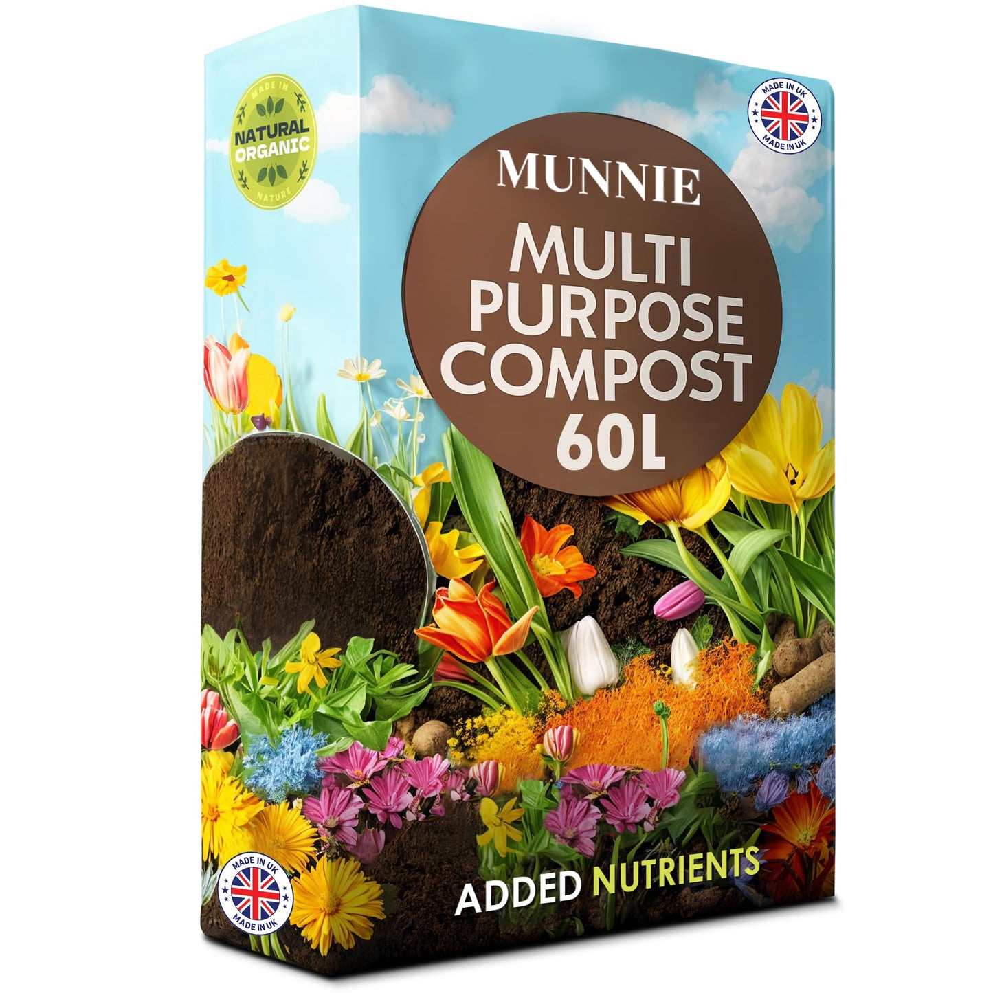 Munnie 60L Multi-Purpose Compost Soil Bag – Eco-friendly Soil Seed Compost, Nutrient Rich Mix for Potting, Growing Garden, Outdoor, Indoor, Houseplant Seed Plants