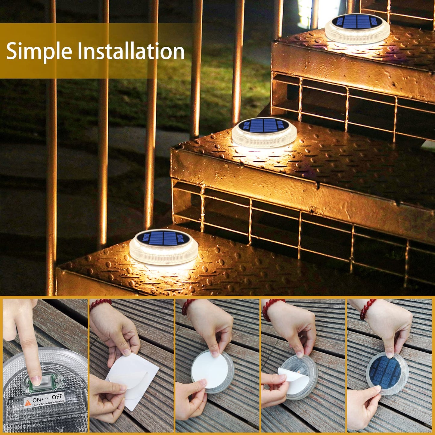 YiLaie Solar Decking Lights, Solar Step Ground Lights - 4 Pack, IP68 Waterproof Solar Lights Outdoor Garden for Walkway Decks Pathway Yard Stairs Fences Decorations [Warm White]