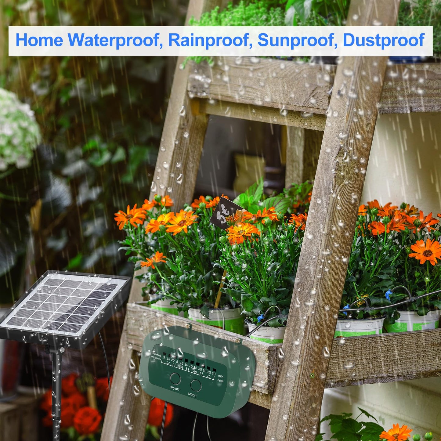 PChero Solar Irrigation System Kit, Automatic Self Watering System with Timer Garden Greenhouse Drip Irrigation System with 15M Hose for Pots Lawn Indoor Outdoor Plants