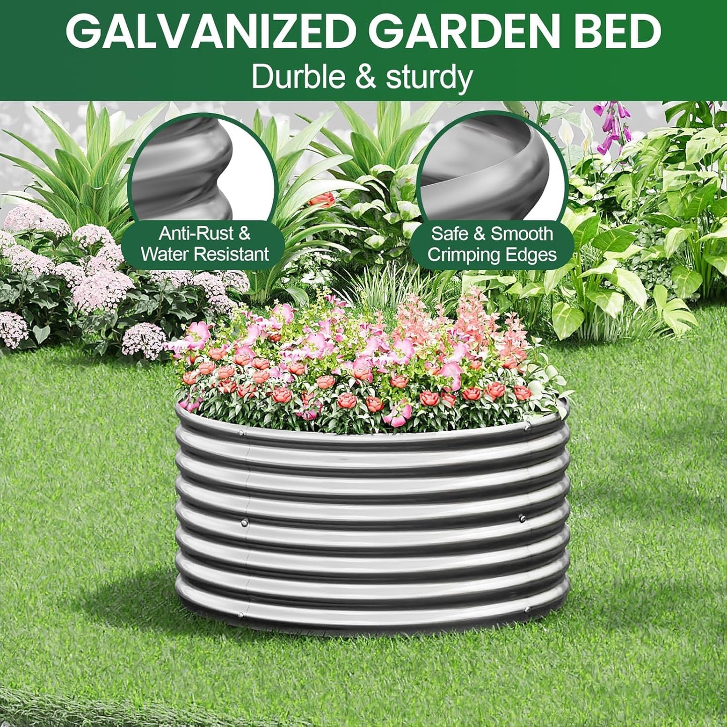 Bvewg 3 Pack 2x2FT Round Galvanized Raised Garden Bed Outdoor,Metal Garden Bed for Vegetables,Steel Raised Beds for Gardening,Above Ground Box for Flower
