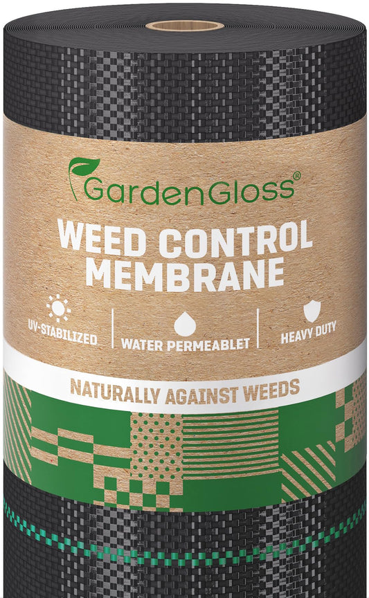 GardenGloss 50m2 Weed Control Membrane (100gsm) - Water Permeable and Tearproof Weed Barrier Fabric - Weed Control Fabric with High UV-Stabilisation (50m x 1m, 1 roll)