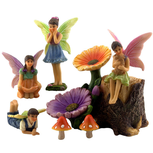 PRETMANNS Fairy Figures with Accessories for an Outdoor Miniature Garden – A Colourful Resin 7-Piece Ornament Set – An for any Season
