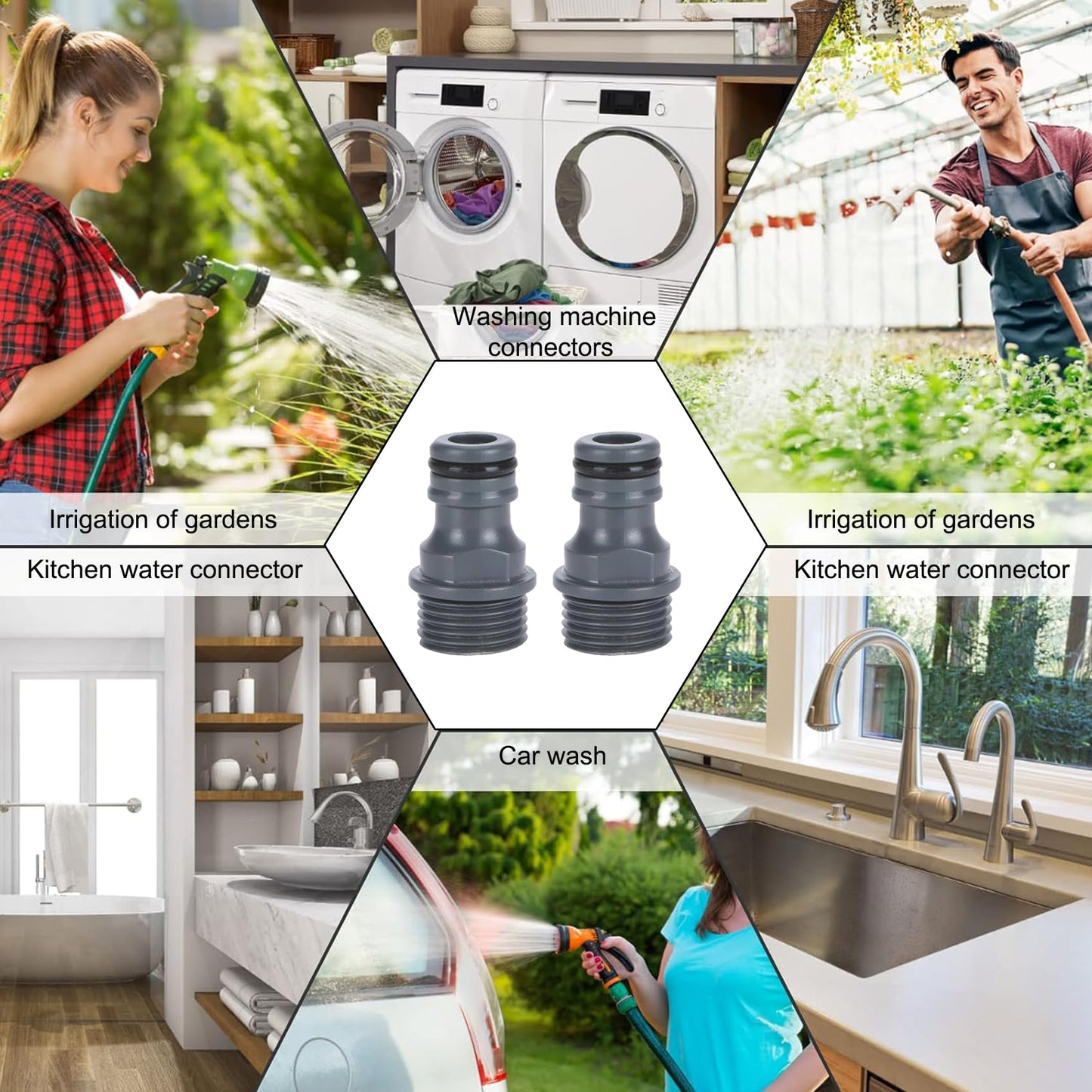 HAFRILY 4Pcs Hose Connector 3/4" Male Hose Connector and 1/2" Male Threaded Tap Connector Fittings for Garden Adapter Quick Connector