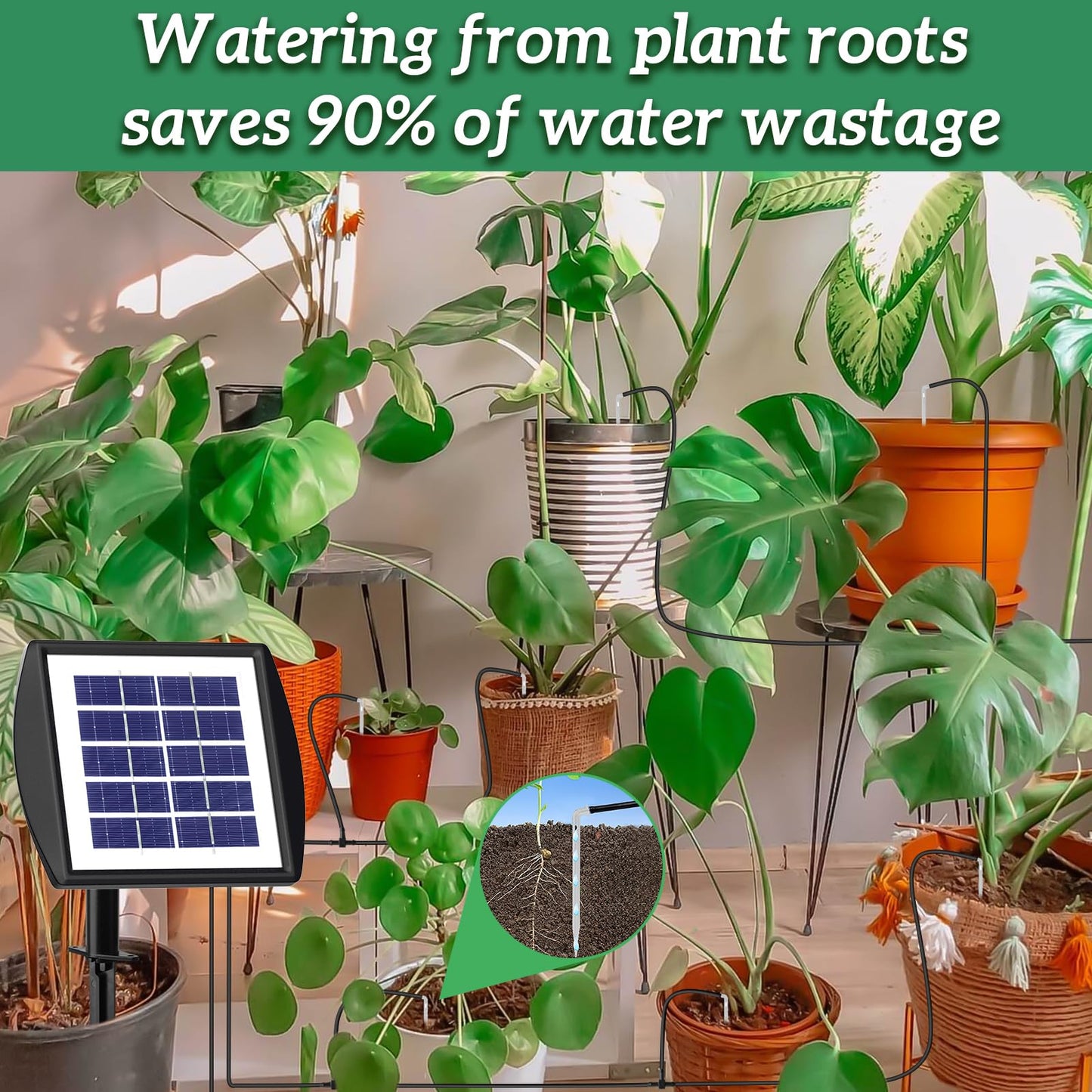 Solar Drip Irrigation System Kit with 9 Days Timer, 15M Solar Powered Automatic Watering System, Self Watering System Plants Garden Irrigation Watering Systems for Outdoor Plants Greenhouse Balcony