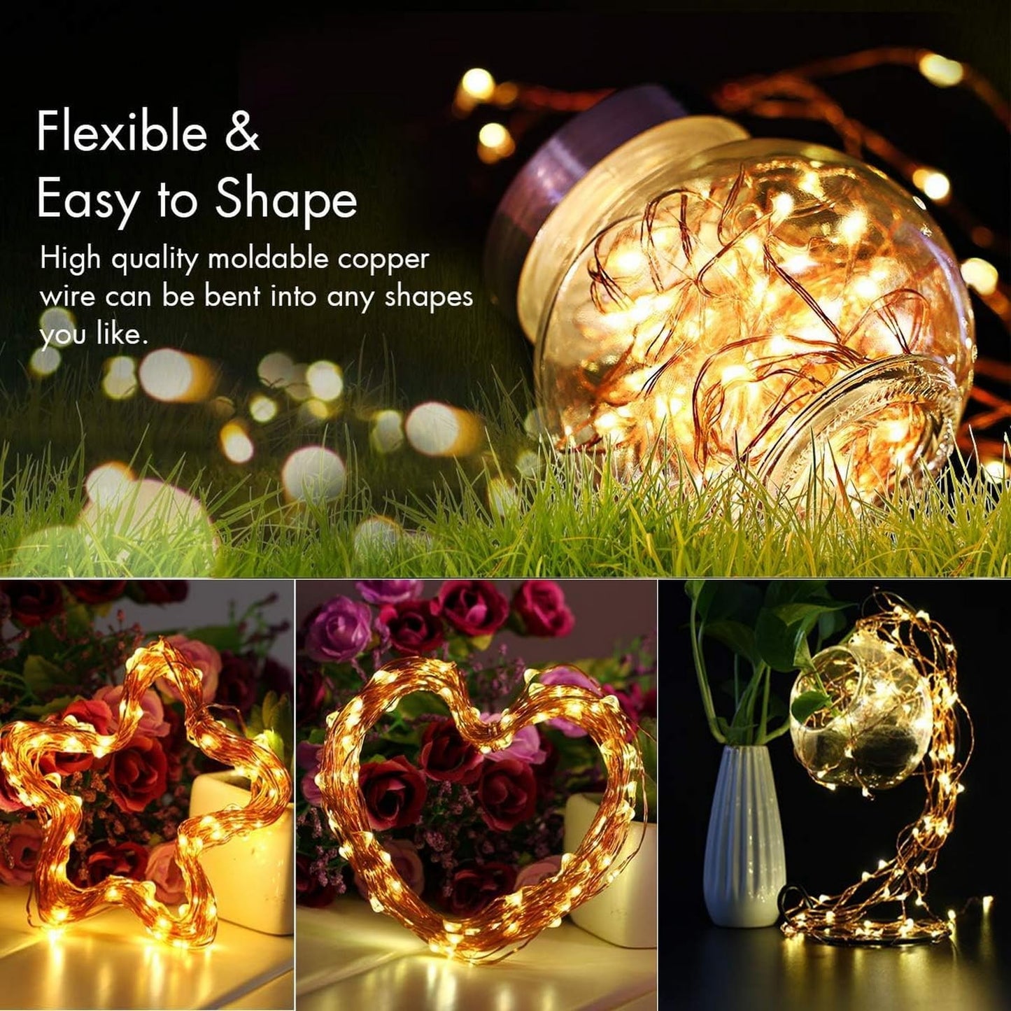 Lezonic Solar String Lights Outdoor, 2Pack Total 240 LED/80FT Solar Garden Lights Waterproof, 8 Modes Indoor/Outdoor Fairy Lights Copper Wire Lighting for Patio Yard Party Wedding (Warm White)