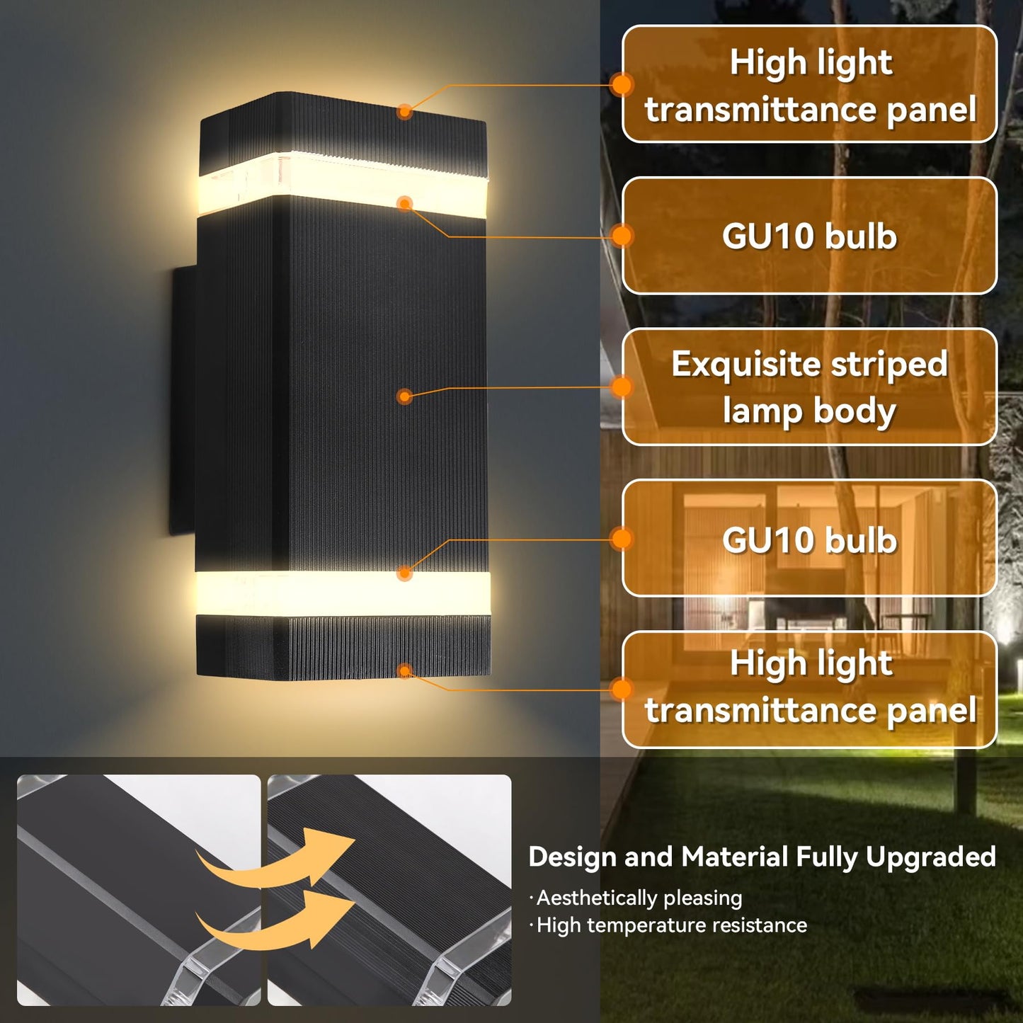 CANMEIJIA LED Wall Light, Outdoor Wall Lights Waterproof Outside Lights Porch Light Front Door Lamp Modern Aluminum Black 3000K Included 2 * 6W GU10 for Garden Hallway Bathroom etc