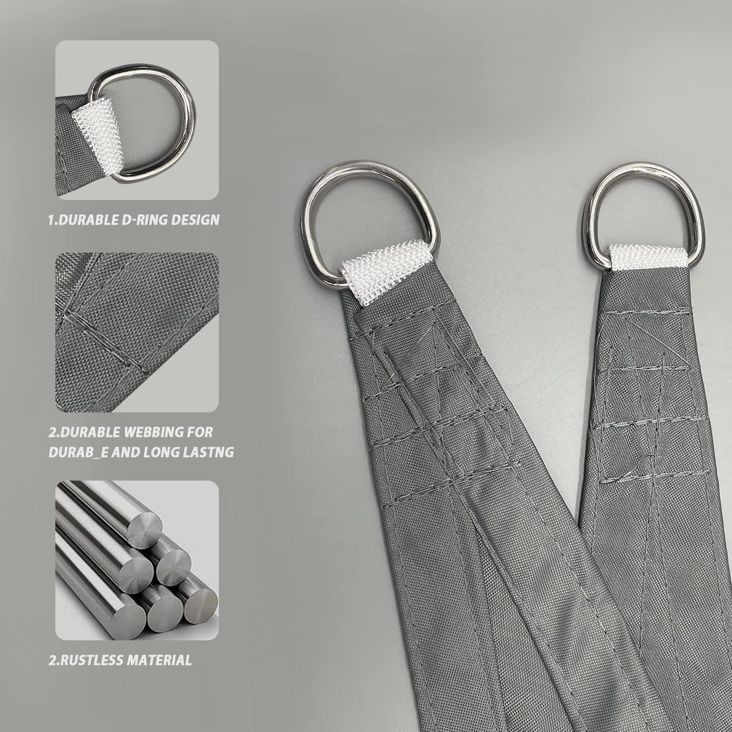 IOAOI Sun Shade Sail Waterproof, 4m x 4m x 5.7m Grey Garden Shade Sail Right Angle Garden Canopy, 3 Ropes, UV Block, Patio Sunshade Sunscreen Awnings Hot Tub Shelter for Outdoor