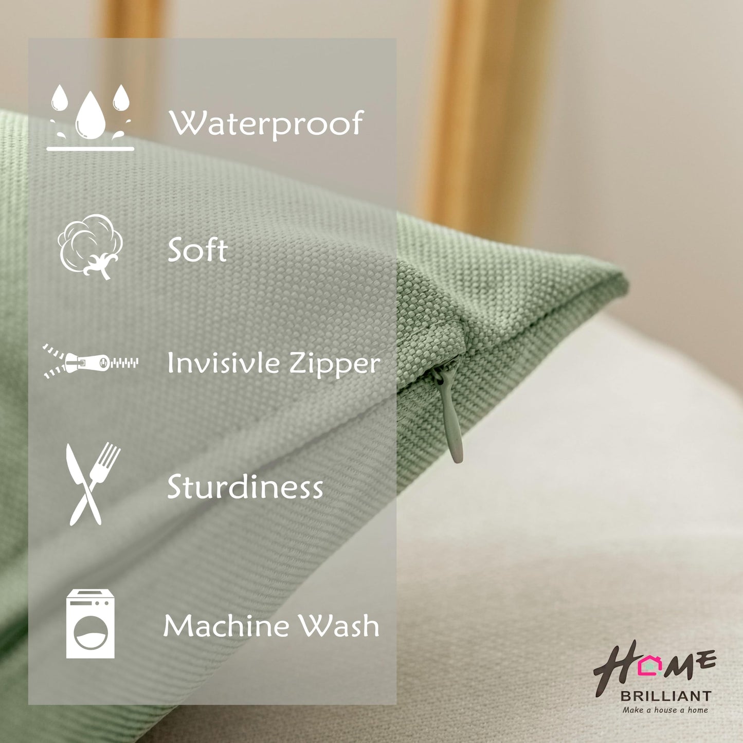 Home Brilliant Sage Green Cushion Covers 45 x 45 for Garden Furniture, Spring Decorative Outdoor Cushions Covers Waterproof, 18x18 inches, Pack of 4, Sage Green