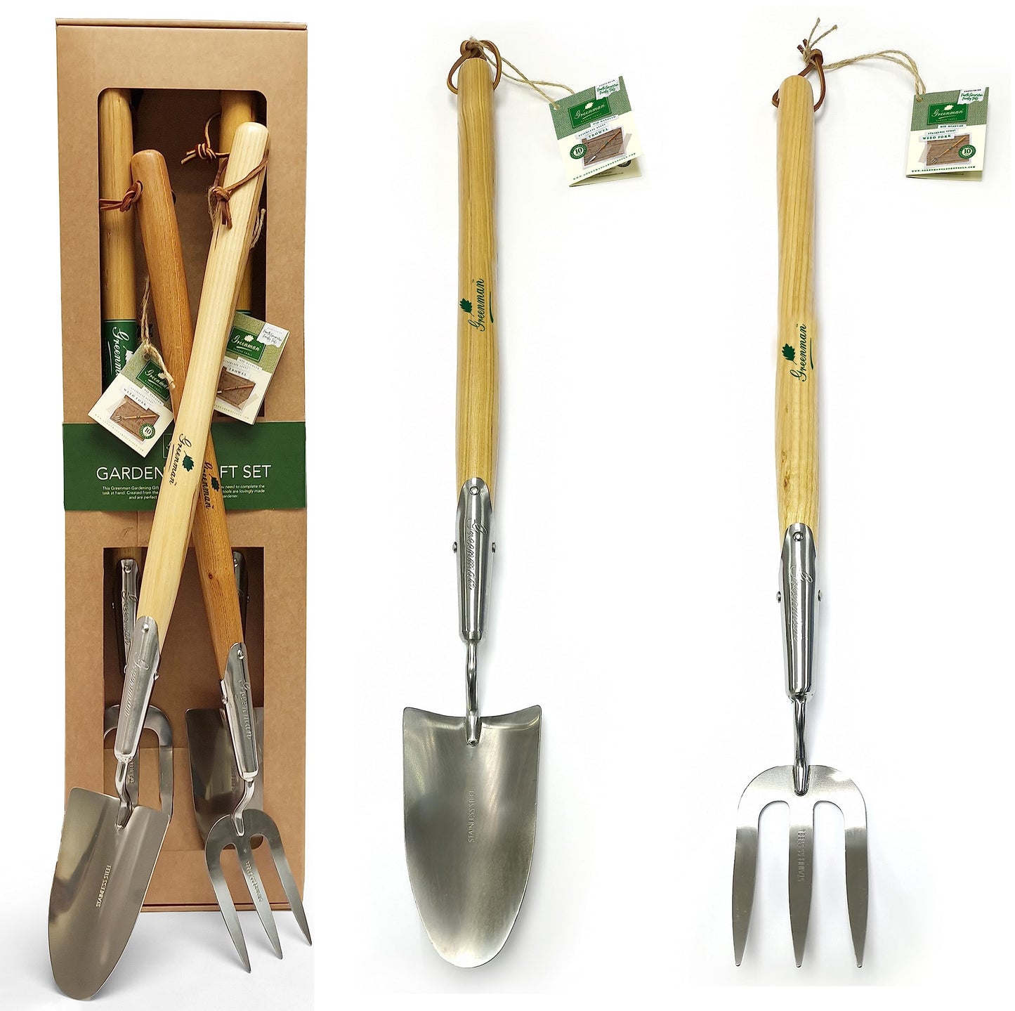 Garden Gift Set Long Handle Trowel & Fork Gift Set Stainless Steel Hand Tools Great gift for people with a back issues or the elderly