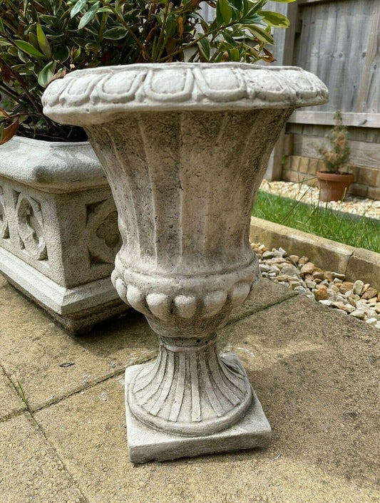 Fluted Stone Urn | Garden Statue Outdoor Ancient Classical Planter Trough Vase Ornament
