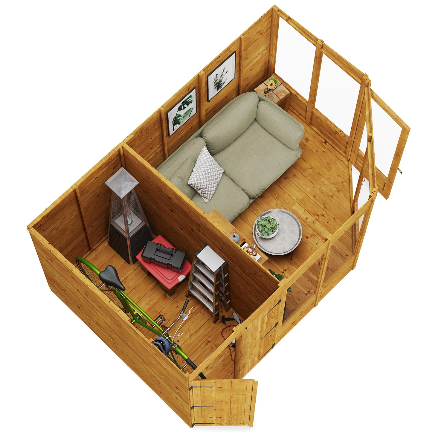 BillyOh Corner Summerhouse Log Cabin with Side Garden Storage Shed 11 x 7 Wooden Summer House Penton Summerhouses 11x7 Spray Treated (Store on Left)