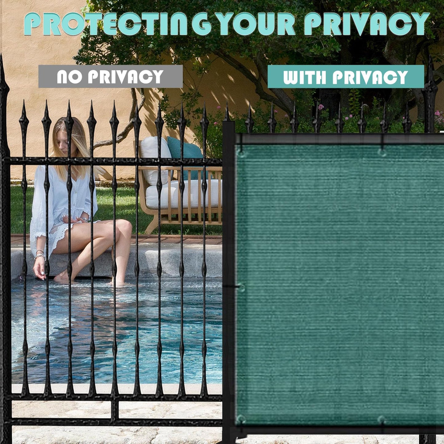 ToKinCen 2mx5m Garden Privacy Netting, Privacy Fence Screening 90% HDPE Outdoor Shading Net, Fence Screening UV-Resistant Tear-Resistant Shading Net with Cable and String