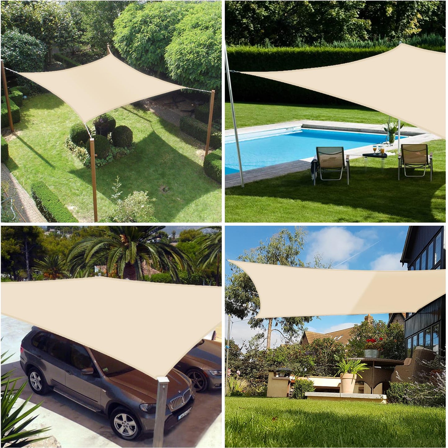 ZOUFRIDN Sun Shade Sail Waterproof 3m x 2m Rectangle Shade Sails Waterproof Outdoor Garden Patio Party Sunscreen Awning Canopy 98% UV Block With Rope for Outdoors, Garden, Patio, Yard, Party, Beige