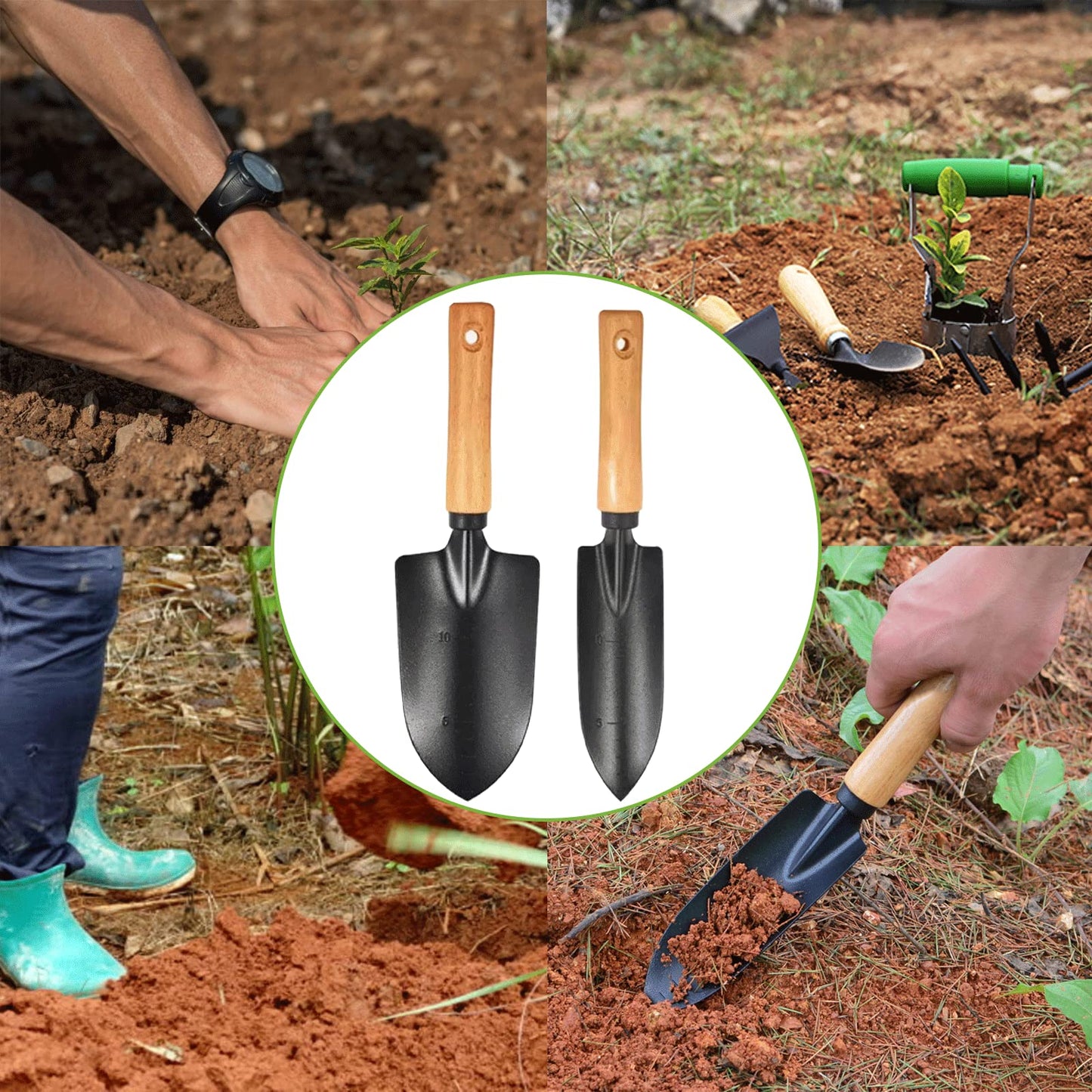 DULKET Gardening Trowel 2pcs,Garden Trowel, Gardening Tools，Small Trowel with Wooden Handle, Multifunctional Garden Wrowel, Suitable for Garden and Vegetable Garden