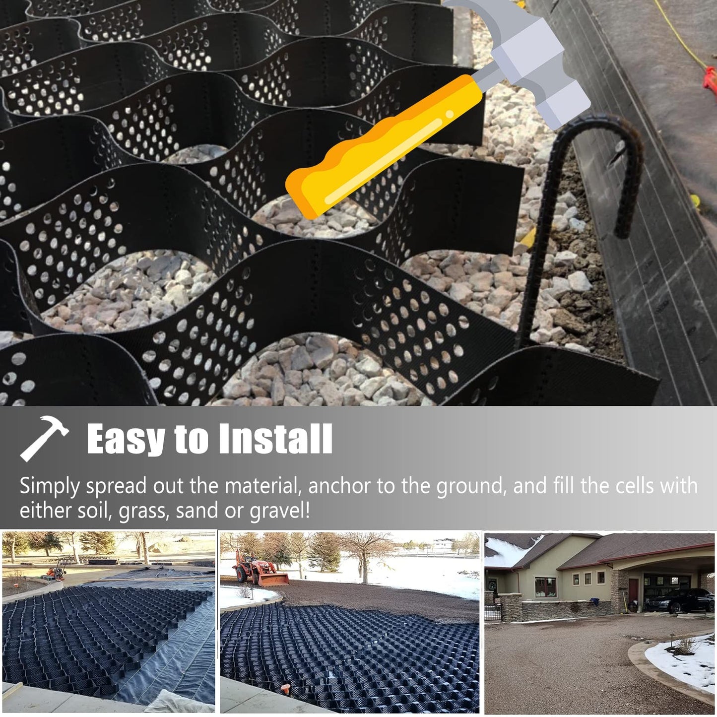 Geogrid Ground Grid Paver For Stabilization, HDPE Cellular Paving Permeable System Light Truck RV Parking, Heavy Duty Grass Pea Gravel Soil Concrete Grid Mat ( Color : WxL , Size : 6X10m/19.7X32.8ft )