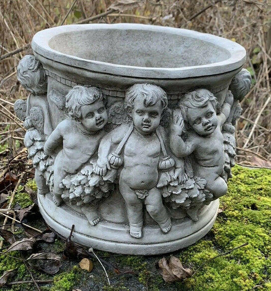 J and L Stone Ornaments STONE GARDEN CHERUB PLANT POT, ROMAN PLANTER ORNAMENT DETAILED GIFT