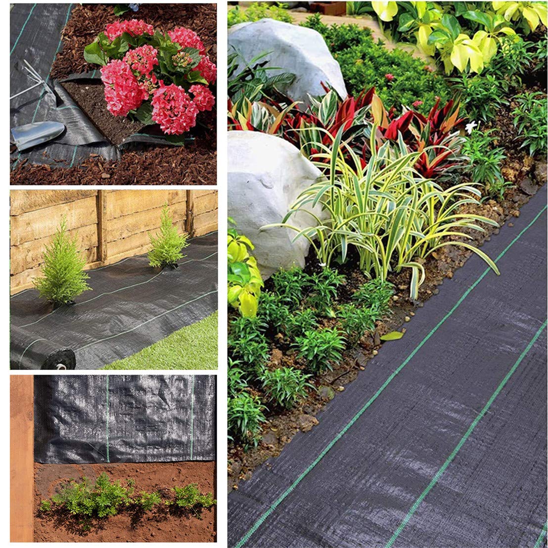 Weed Control Membrane Fabric Landscape Ground Barrier Cover, UV Stabilished Black Heavy Duty Garden Woven Covers 2MX5M