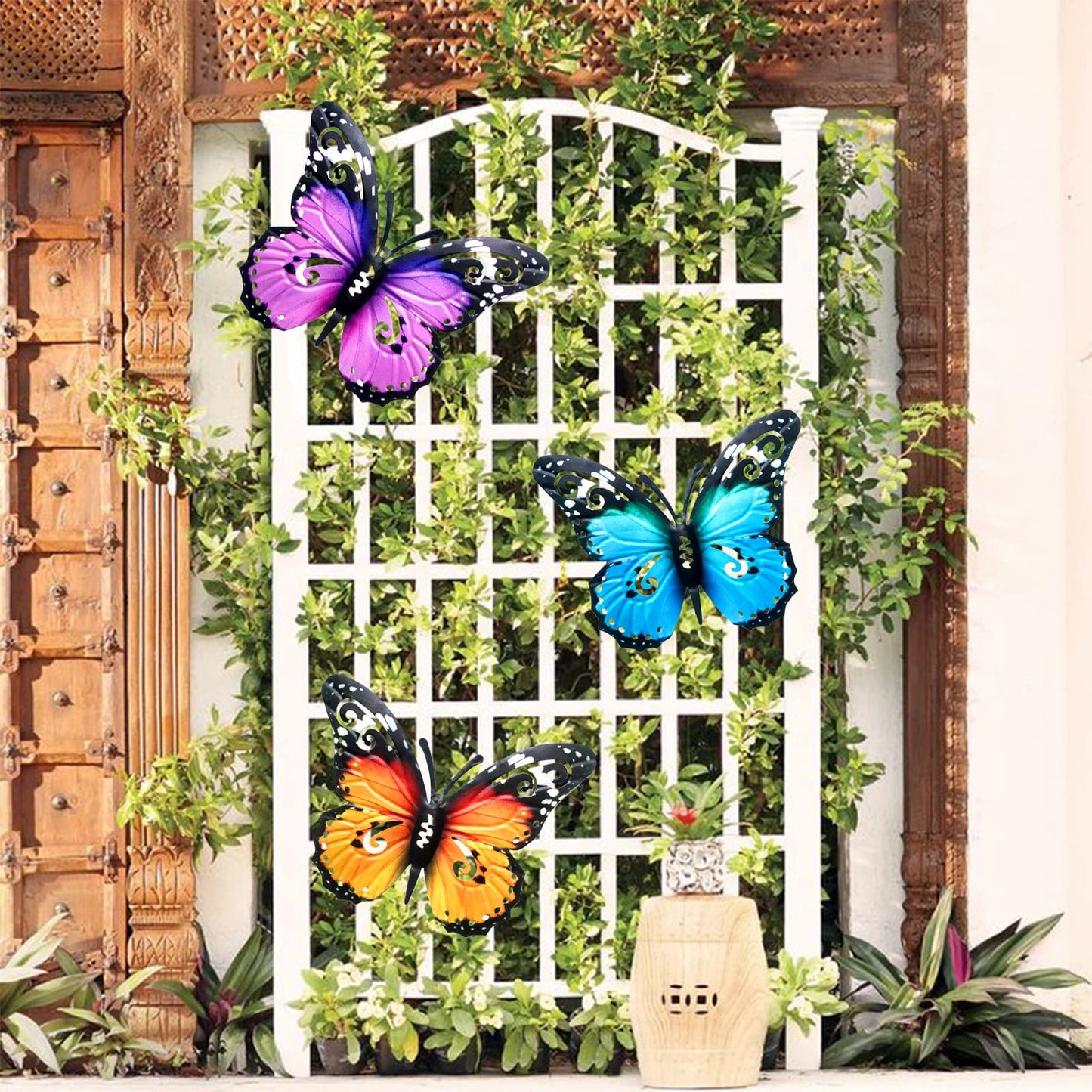 VEGCOO Large Metal Butterfly Garden Decorations Fence Decorations Outdoor Large Garden Ornaments Garden Wall Art for Outdoor Garden Fence Sheds Wall(Blue)