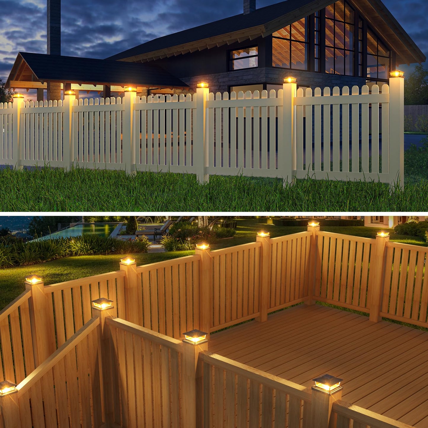 btfarm 2 Pack Solar Post Lights Outdoor Garden, 2 Modes Solar Fence Post Cap Lamp Waterproof, Square Post Lights Solar Powered Fits 4x4 5x5 6x6 Wooden Vinyl Patio Deck Stair Yard Decor, Warm White