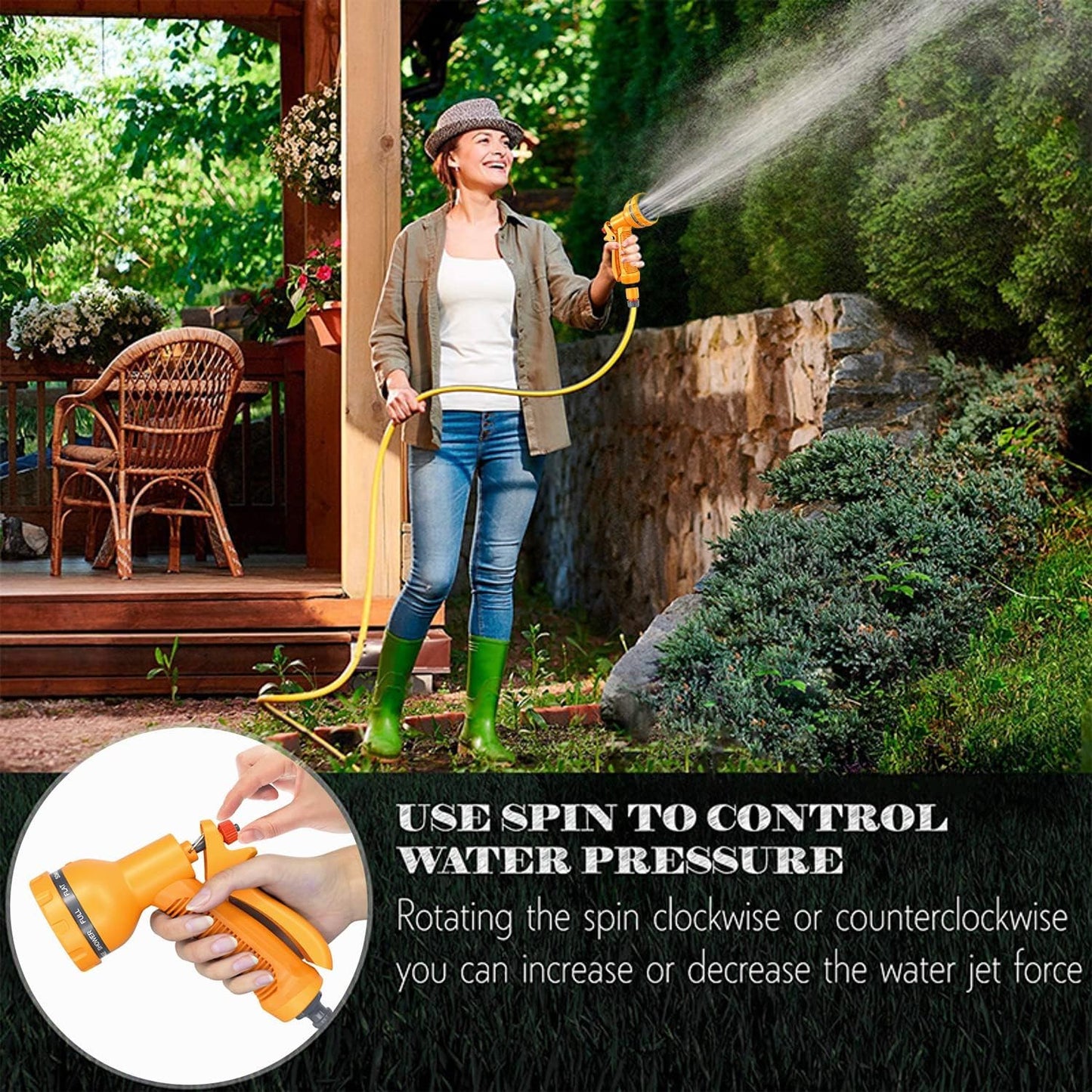 HOMOZE Hose Pipe Spray Gun 10 Spray Patterns Garden Hose Spray Gun, Light-Weight/Durable/Ease to Use Compact Lockable Multi-Task Hose Spray Gun