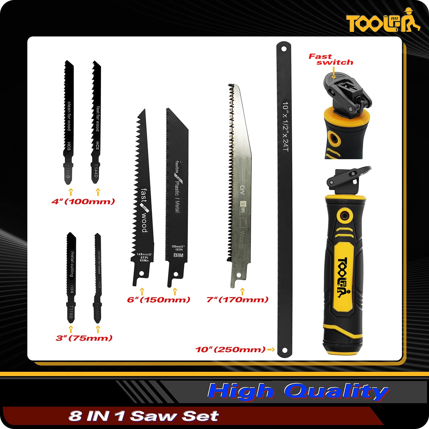 TOOLAN: 8-In-1 Multi-Hand Saw, Drywall &Metal Cutter, Long Blade, Wood &Plastic Saw. Quick Change Blade