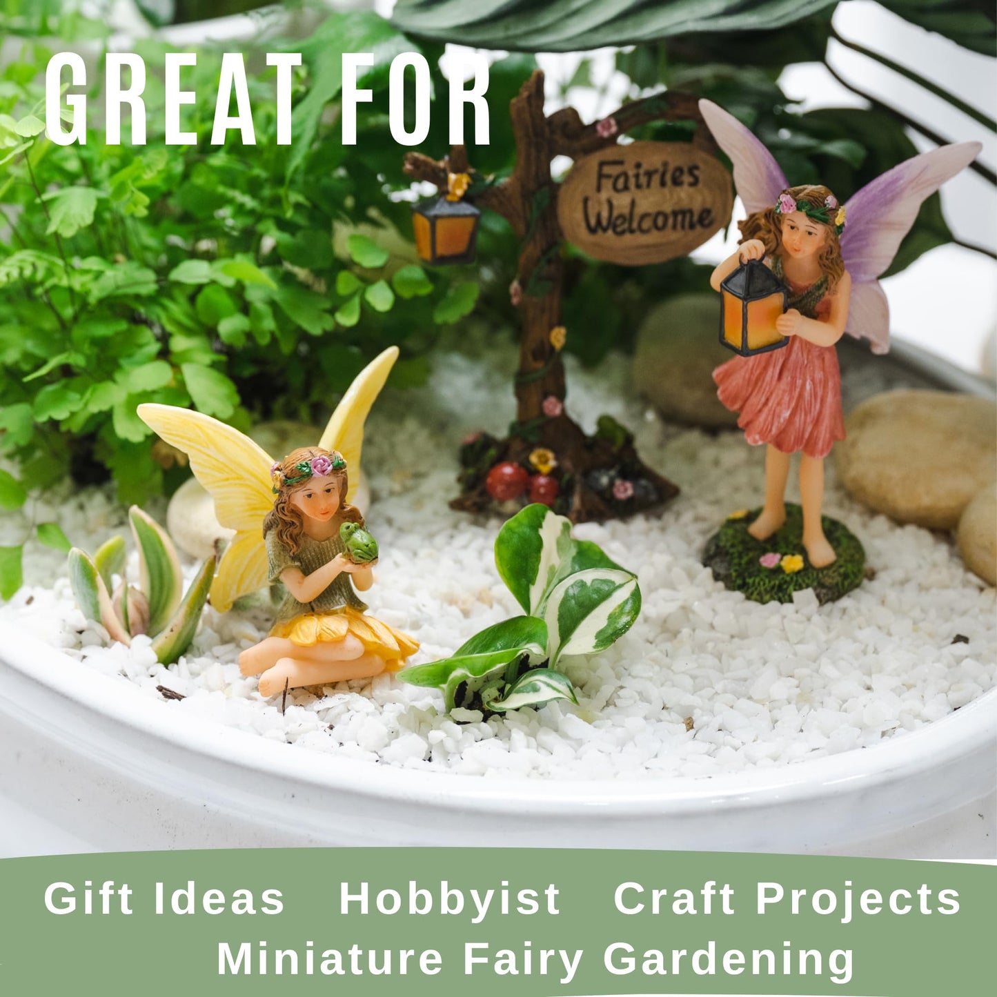PRETMANNS Fairies for Fairy Garden - Fairy Garden Accessories - Fairy Garden Ornaments for Outdoor Miniature Fairy Garden - 2 Cute Fairy Figures for Fairy Garden & Fairy Sign - 3 Piece Fairy Set