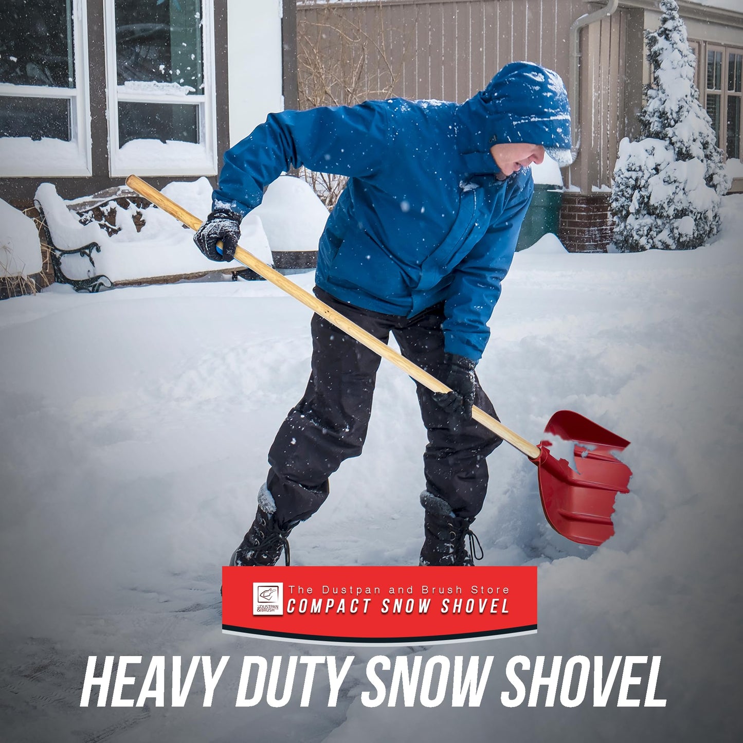 Heavy Duty Snow Pusher – 30cm Wide Plastic Head, 120cm Long Wooden Handled Multipurpose Shovel for Snow and Garden Debris