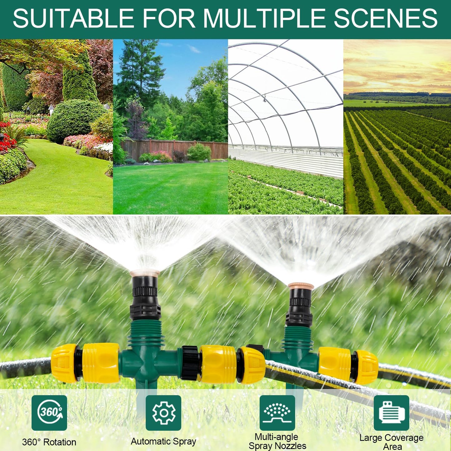 Monsully 4 Pcs Garden Sprinkler, Lawn Sprinklers Water Sprayer 360 Degree Rotating Water Sprinkler Adjustable Lawn Water Sprinkler for Watering Plants Flowers Veggies Grass Lawn Plants