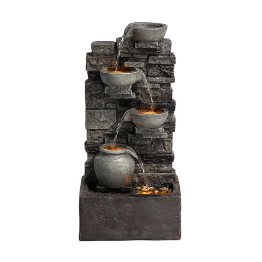 Teamson Home 72.3 cm Outdoor 4-Tier Stacked Stone Cascading Water Fountain with LED Lights, Gray