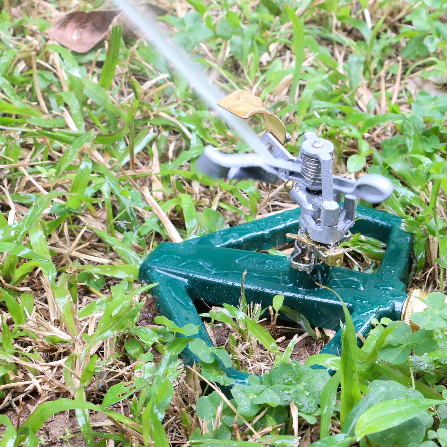 STYDDI Impulse Water Sprinkler with Metal Base, Heavy Duty Adjustable Circular Zinc Pulsating Impact Sprinkler for Yard and Grass Irrigation, 360 Degree Lawn Sprinkler