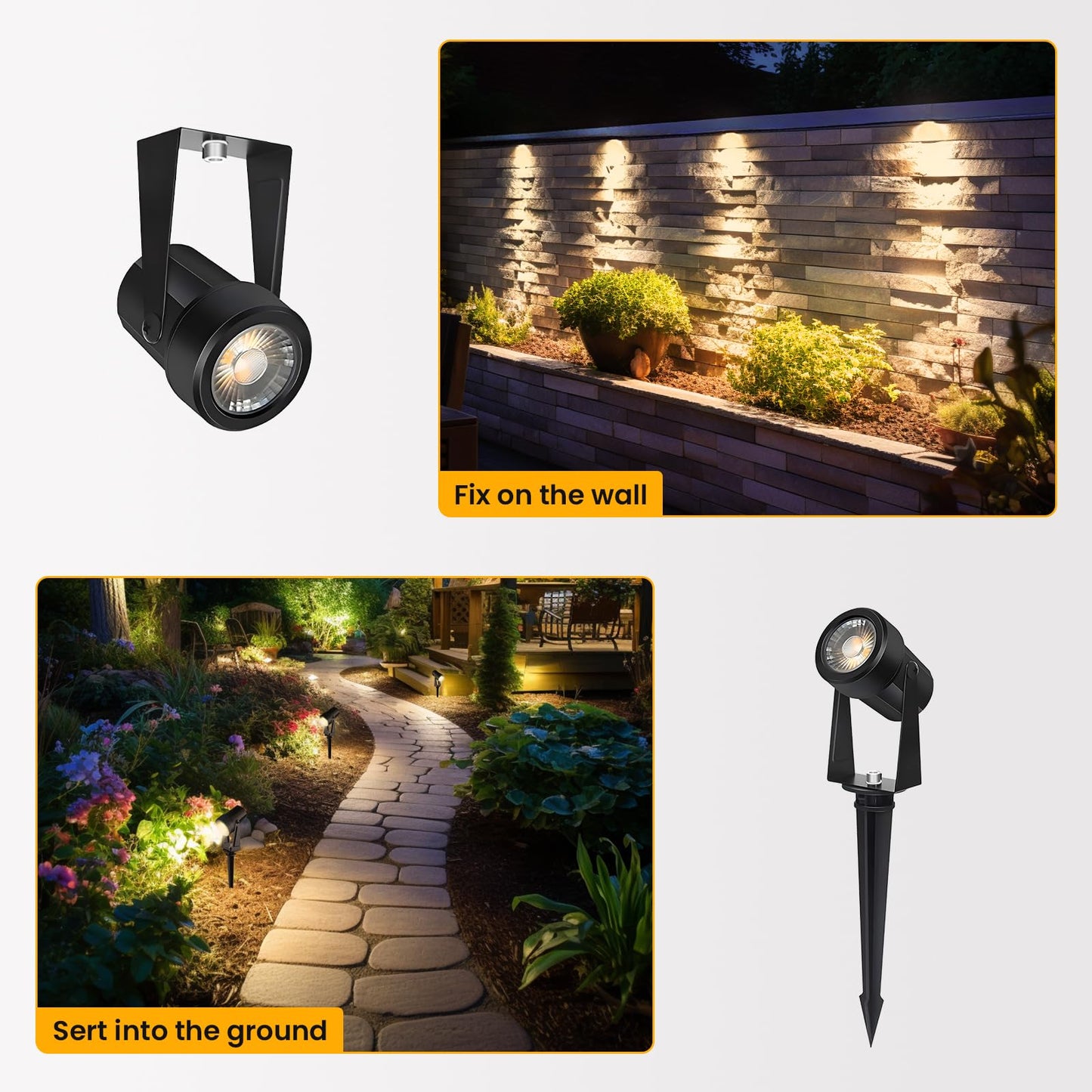 Svater Garden Spotlights Mains Powered, 46FT/14m 4-in-1 LED Landscape Lights Warm White 3000K 14V IP65 Waterproof Outdoor Garden Lights Pathway Lighting for Lawn Yard, Patio,Driveway,Party
