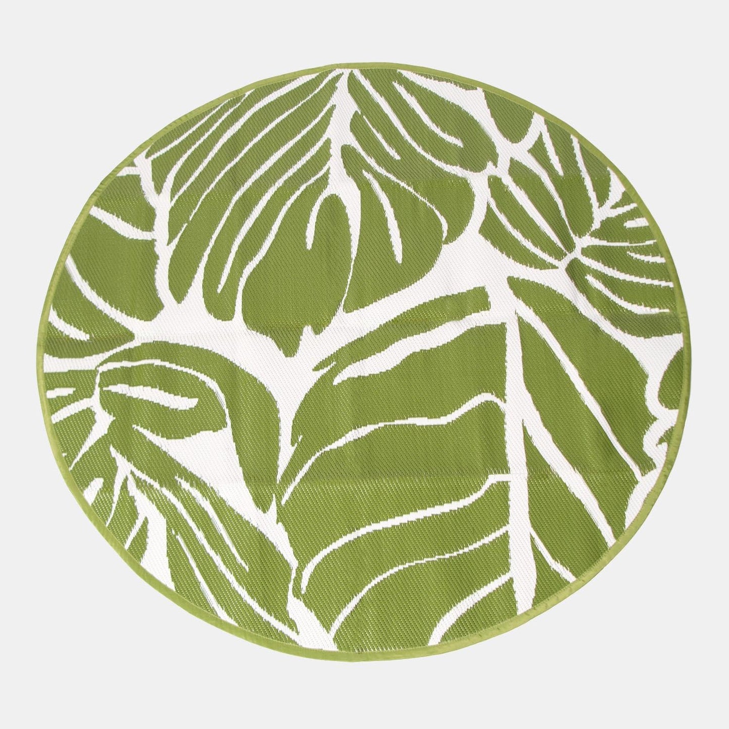 Dreamscene Outdoor Rugs for Garden Palm Tree Leaf, Green Round Outdoor Rug Garden Mats Water Resistant Foldable Easy Storage Summer Patio Decking Reversible, 170cm